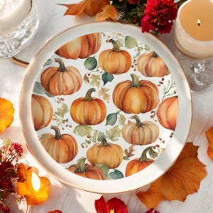 Watercolor Pumpkin Bone China Plate: Fall Thanksgiving Dinnerware, Autumn Plates, Thanksgiving Dessert Plates, Fall Appetizer Plates