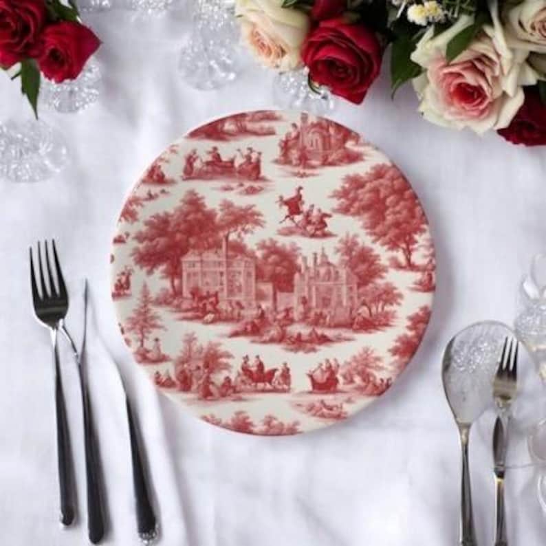 Dish Pattern Toile Variety Toile Plate Dinnerware Set, Bone China Plate, Easter Dinnerware ...