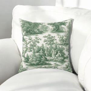 Green Toile Accent Pillow: Double-Sided Print