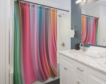 Shower Curtain Pink Red Striped Bath Curtain Bathroom Decor Waterproof ...