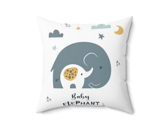 Blue Elephant Nursery Spun Polyester Decorative Square Pillow