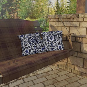 Blue Talavera Tile Outdoor Pillow: UV & Water Resistant Patio Decor