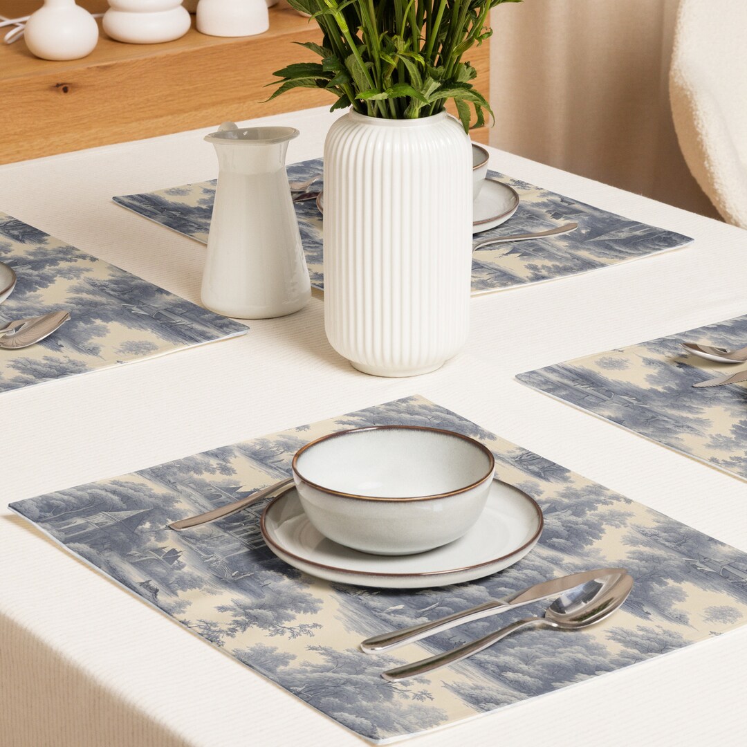 Blue Toile Placemat Set: French Country Tablescape, Water-resistant - Etsy