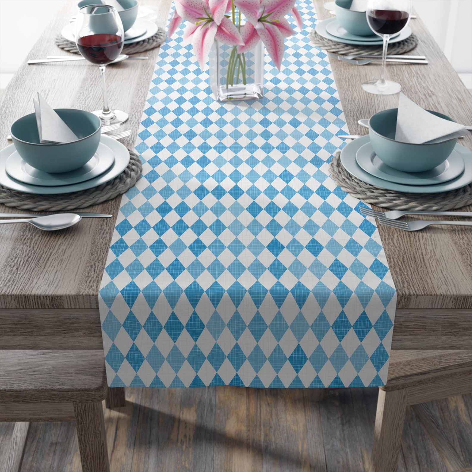 Oktoberfest Table Runner Turquoise Blue Diamond Print