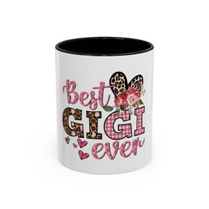 Taza de café, la mejor GIGI de la historia: estampado de corazón de leopardo, letras y rosas. Regalo para abuela, GIGI, cumpleaños y Día de la Madre. Taza personalizada.