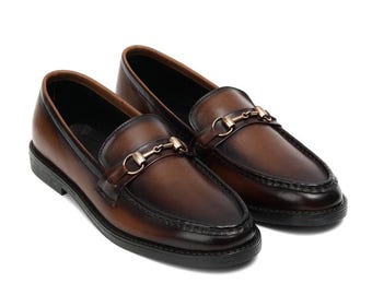 Mocassini in pelle fatti a mano con finitura patinata – Scarpe eleganti sfumate