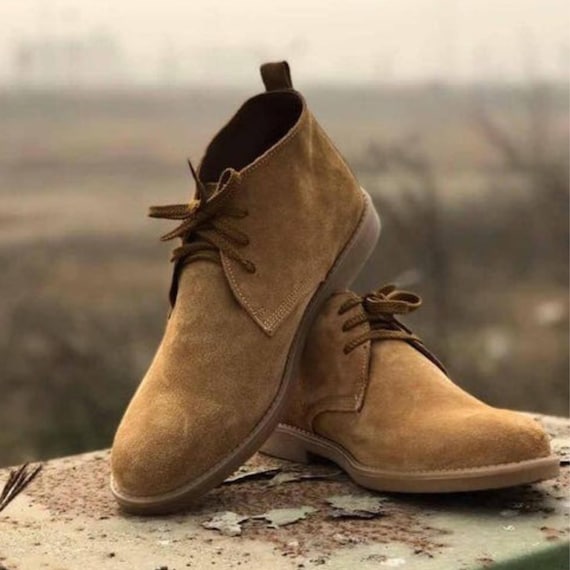Handmade Camel Suede Leather Shoes – Lightweight Casual Boots for Men