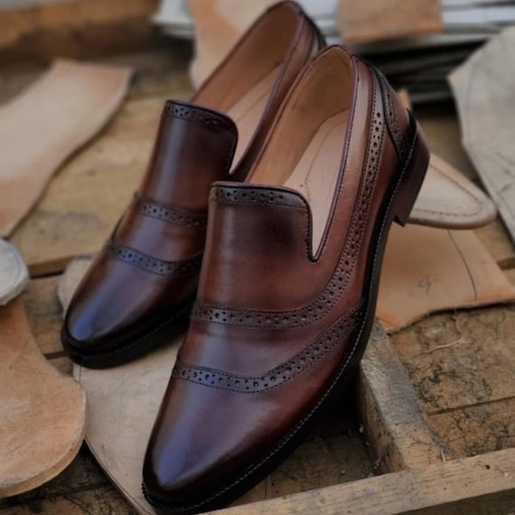 Handmade Brown Cow Leather Chain Loafers | Elegant Formal Shoes