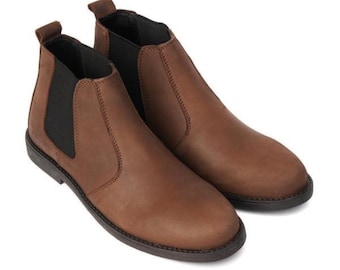 Stivaletti Chelsea in pelle marrone fatti a mano / Stivaletti slip-on da uomo