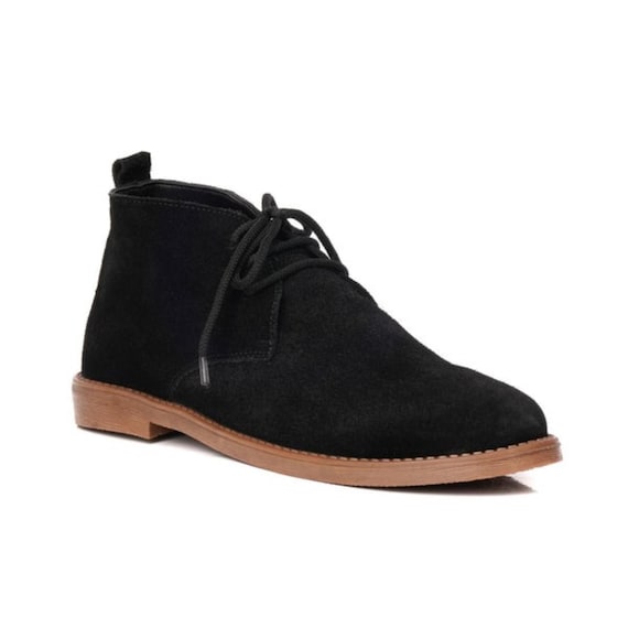 Handmade Black Suede Leather Shoes | Men's Casual Desert Boots