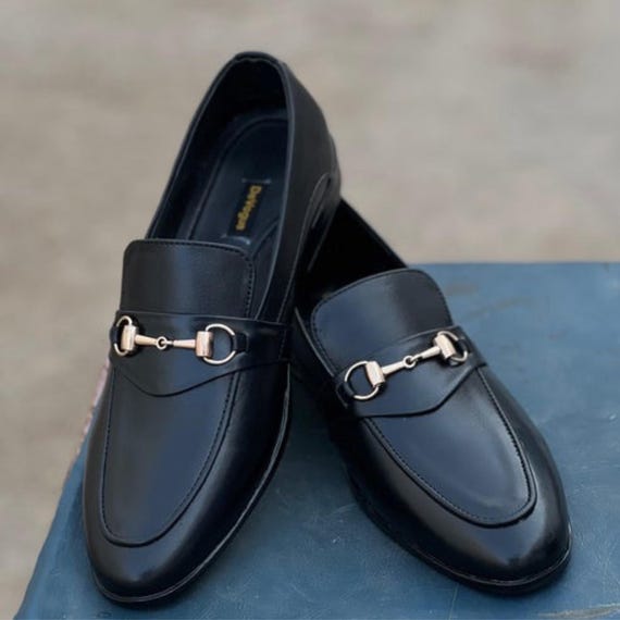 Handmade Black Cow Leather Formal Loafers for Men | Classic Slip On Shoes with Durable Rubber Sole, Elegant Office Wear | Gift For Him