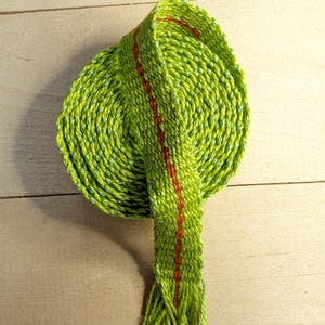 Ceinture tissée à la main, bande tissée, lanière de métier à tisser, vert avec bande orange