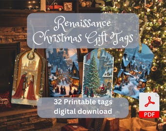 Medieval Christmas Gift Tags - Digital Download - 4 designs - 32 tags - Printable Tags