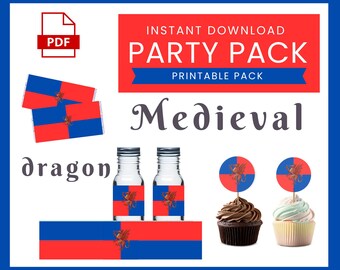 Medieval Dragon Party Printables Set - Decorations Bundle PDF