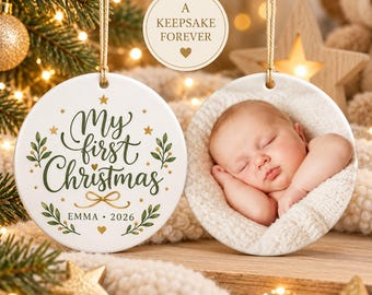 Personalized Baby's First Christmas Photo Ornament: Aluminum Keepsake, Custom Family Ornament, First Christmas, Actual Photo Ornament