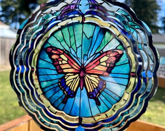 Stained Glass Inspired Butterfly Wind Spinner: Jewel Tone Garden Decor (8in), Butterfly Gifts, Spring Decor, Butterfly Gifts