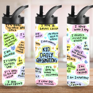 Kids Affirmation Water Bottle: 20oz Stainless Steel, Positive Daily Reminders