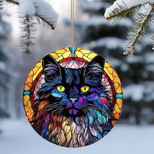 Stained Glass Inspired Cat Christmas Ornament, Aluminum, Gift Box