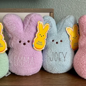 Personalized Easter Glitter Bunny Peep Plush: 10in Custom Stuffed Toy, Custom Easter Gifts, Easter Basket Stuffers, Custom Name Gifts