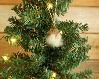 Limited Edition Post Oak Cap Miniature Red Felted Gnome Christmas Ornament with White Fluffy Beard Natural Acorn Ornament Santa Ornament