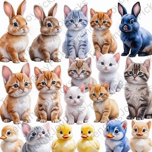 Aquarell Baby Tiere Clipart Bundle - Niedliche Kinderzimmer Tiere PNG Set, druckbare Aquarell Wildtiere Kunst für Kinder & Babyparty-Dekor
