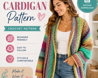 Easy Crochet Cardigan Pattern | Beginner Friendly Sweater (PDF Download)
