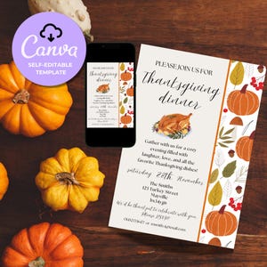 Thanksgiving-Einladung, bearbeitbare Canva-Vorlage einladen, Thanksgiving-Dinner evite.