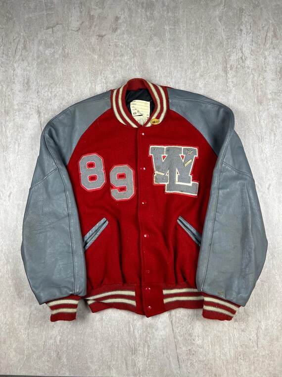 VTG 80s High School Letter Jacket Mens 46 Red Leather Varsity Sports Bomber USA Etsy Canada