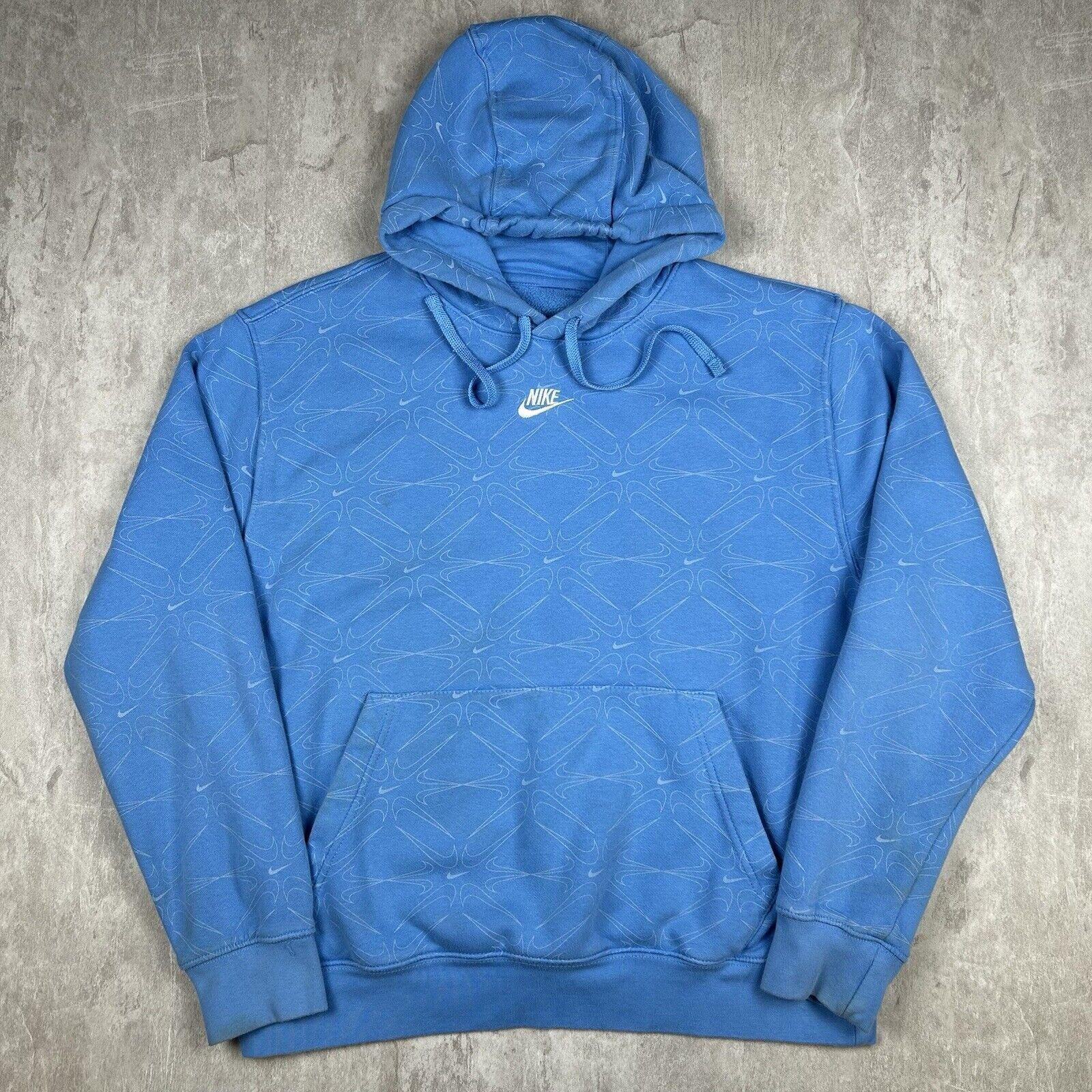 Nike Hoodie Blue All Over Print Center Swoosh Sweater Men's