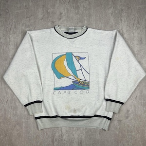 Vintage BAC Cape Cod Massachusetts Boats Gray Pullover Sweatshirt Men’s Size L