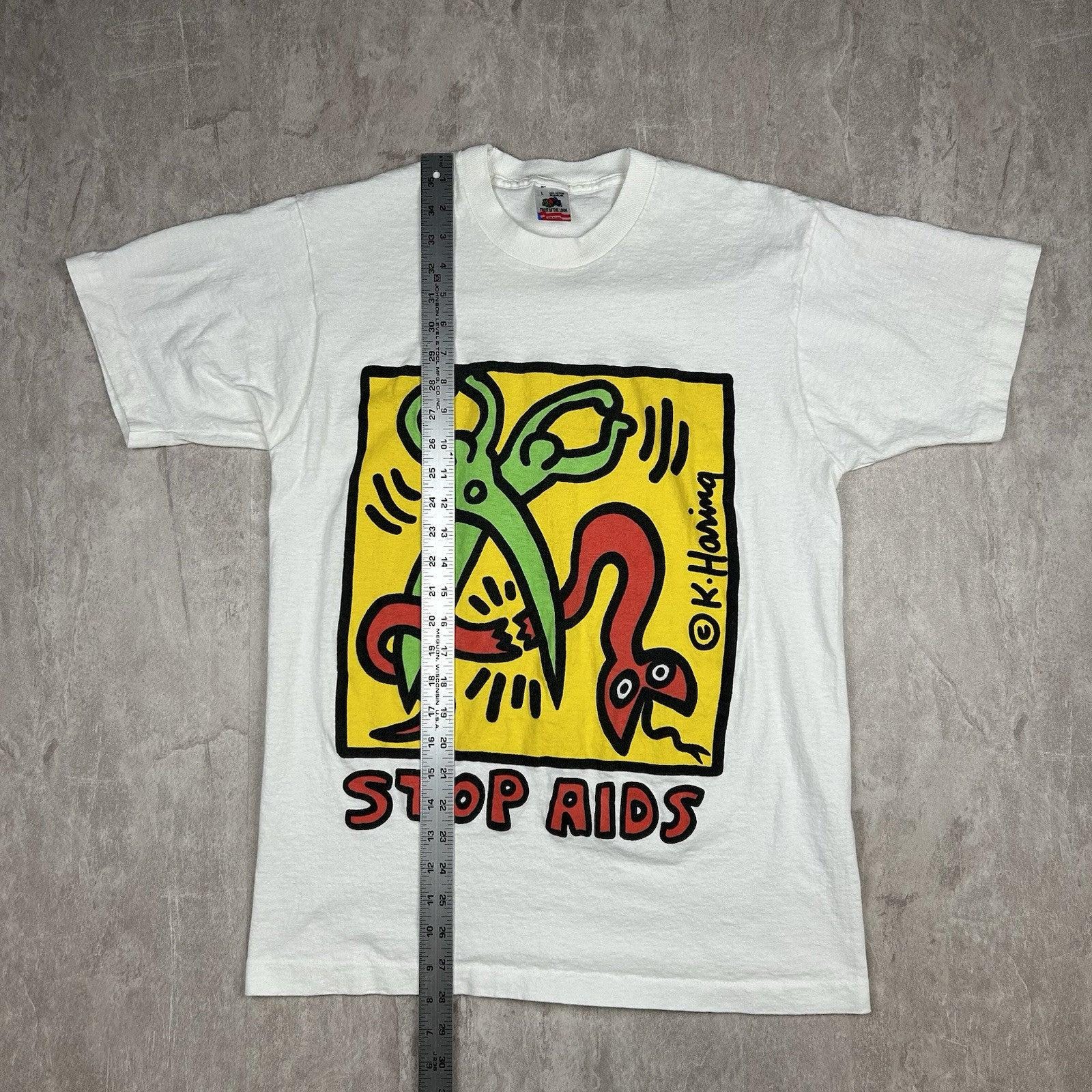 Keith Haring 90s made in usa Tシャツ Vintage 90s Keith Haring Stop Aids T-shirt Single Stitch USA