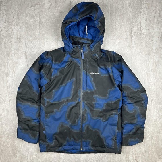 Patagonia Jacket Boys Blue Camouflage Snowshot Insulated Zip Youth
