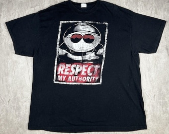 VTG South Park Cartman Respekt Meine Autorität Schwarzes T-Shirt Herren Größe unbekannt