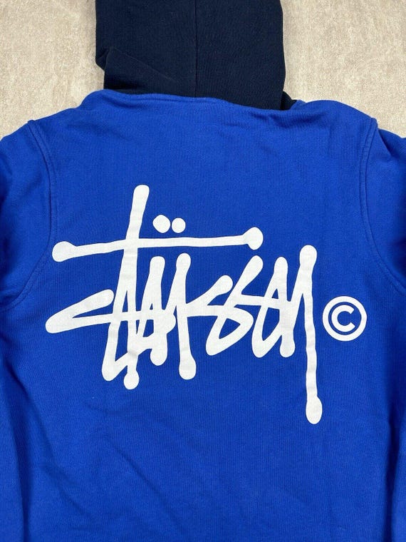 Vtg Stussy Two Tone Blue Sweatshirt Hoodie Double Sided Vtg Stussy Two Tone Blue Sweatshirt Hoodie Double Sided