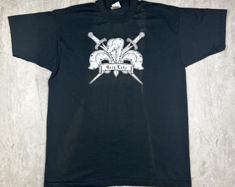 Camiseta preta vintage dos anos 90 do Greg Lake, estampa dupla face, tamanho XL masculino.