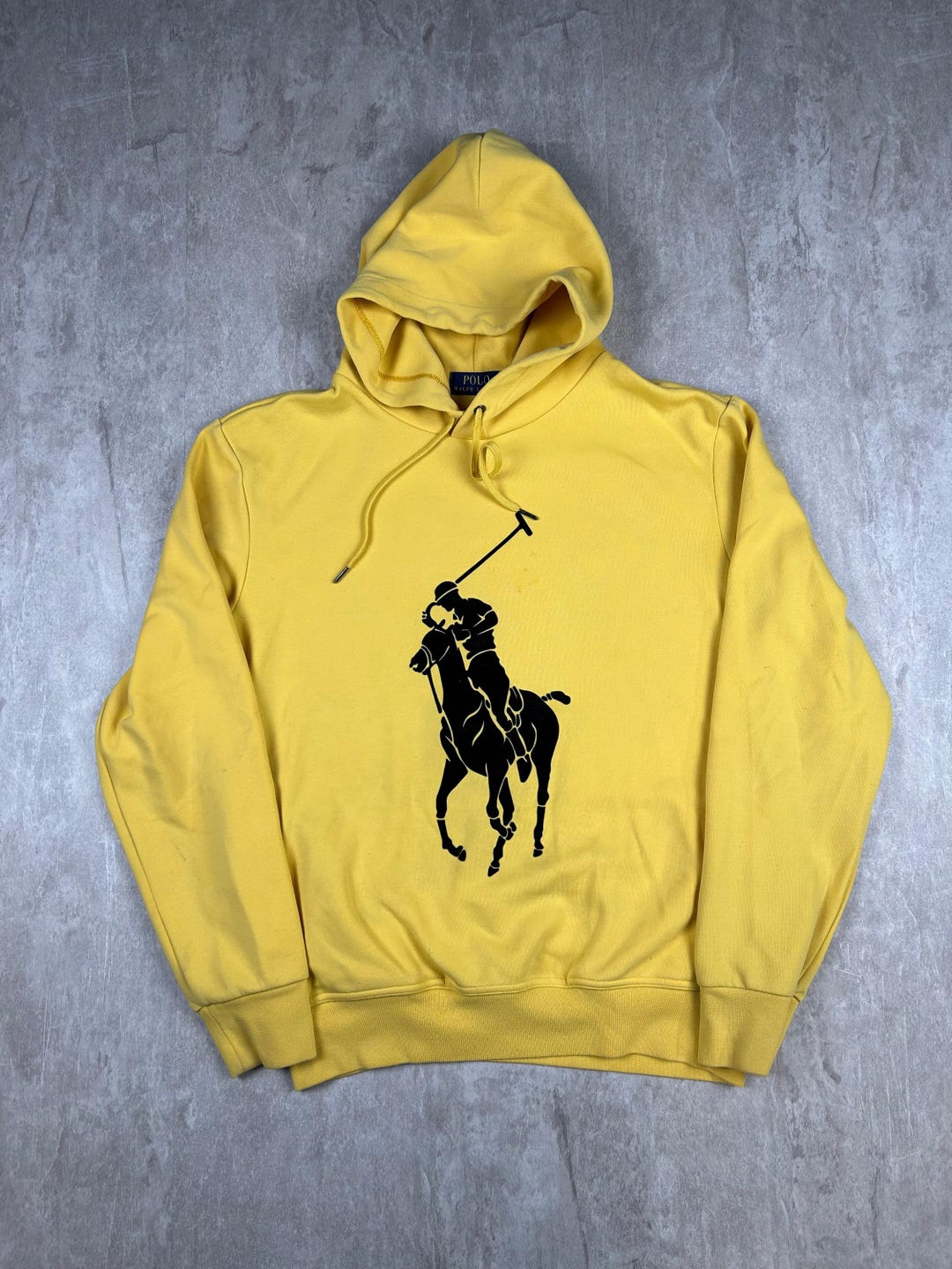 POLO ラルフローレン Ralph Lauren Polo Yellow Hoodie Felt Big Logo Men's Size S RN