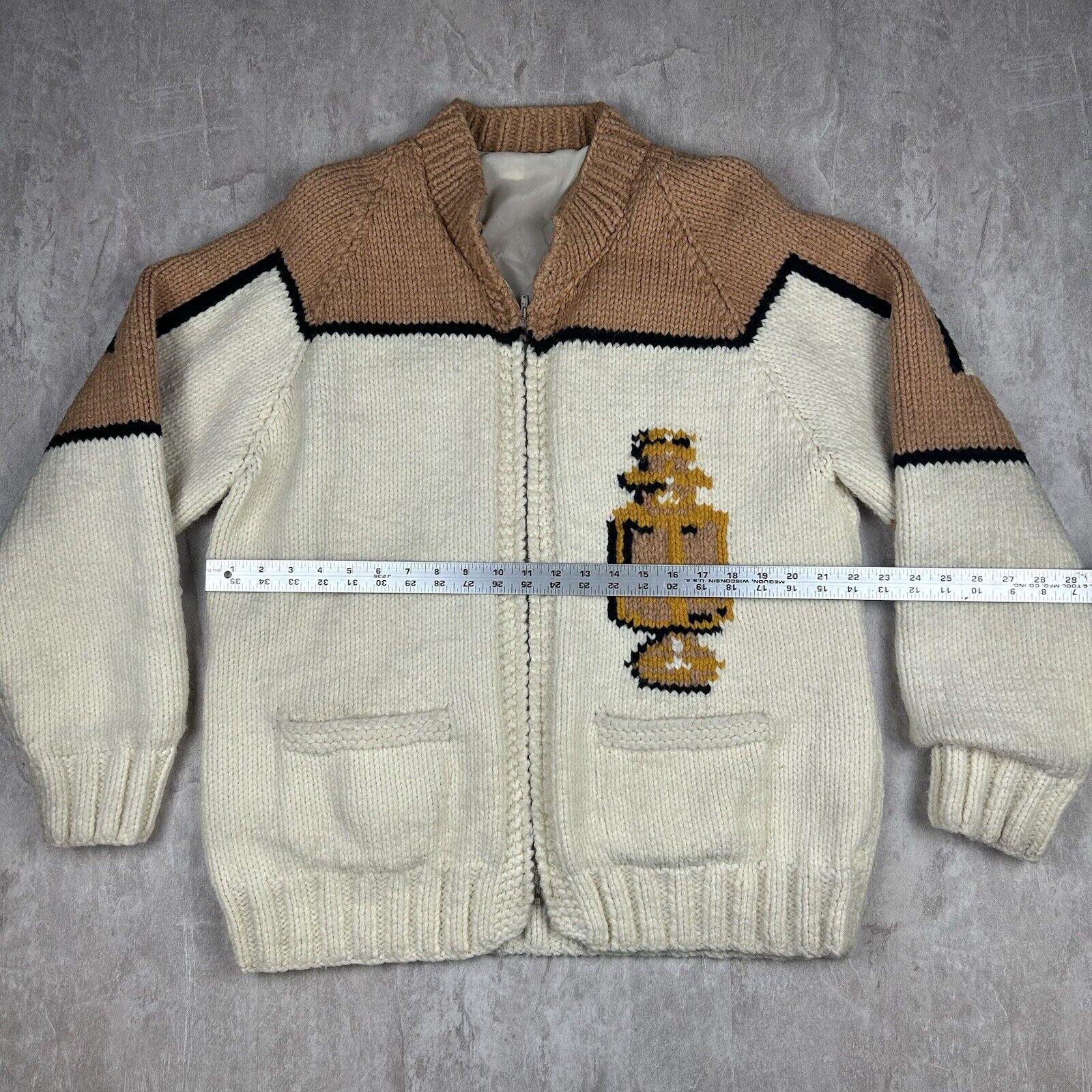 Vintage Hand Knit Handmade Cowichan Ford Model T Zip Sweater Men's