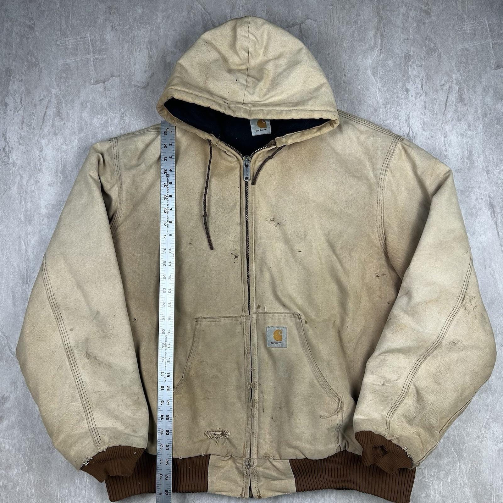 Distressed Vintage 90s Carhartt Beige Jacket Zip up Men's Size