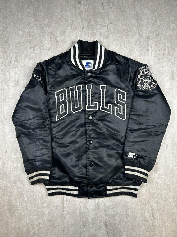 Vintage Chicago Bulls Starter Varsity Jacket NBA Champions Black 