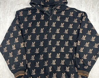 Y2K Barefox Full Zip Jacket Hoodie Black Geese Bird All Over