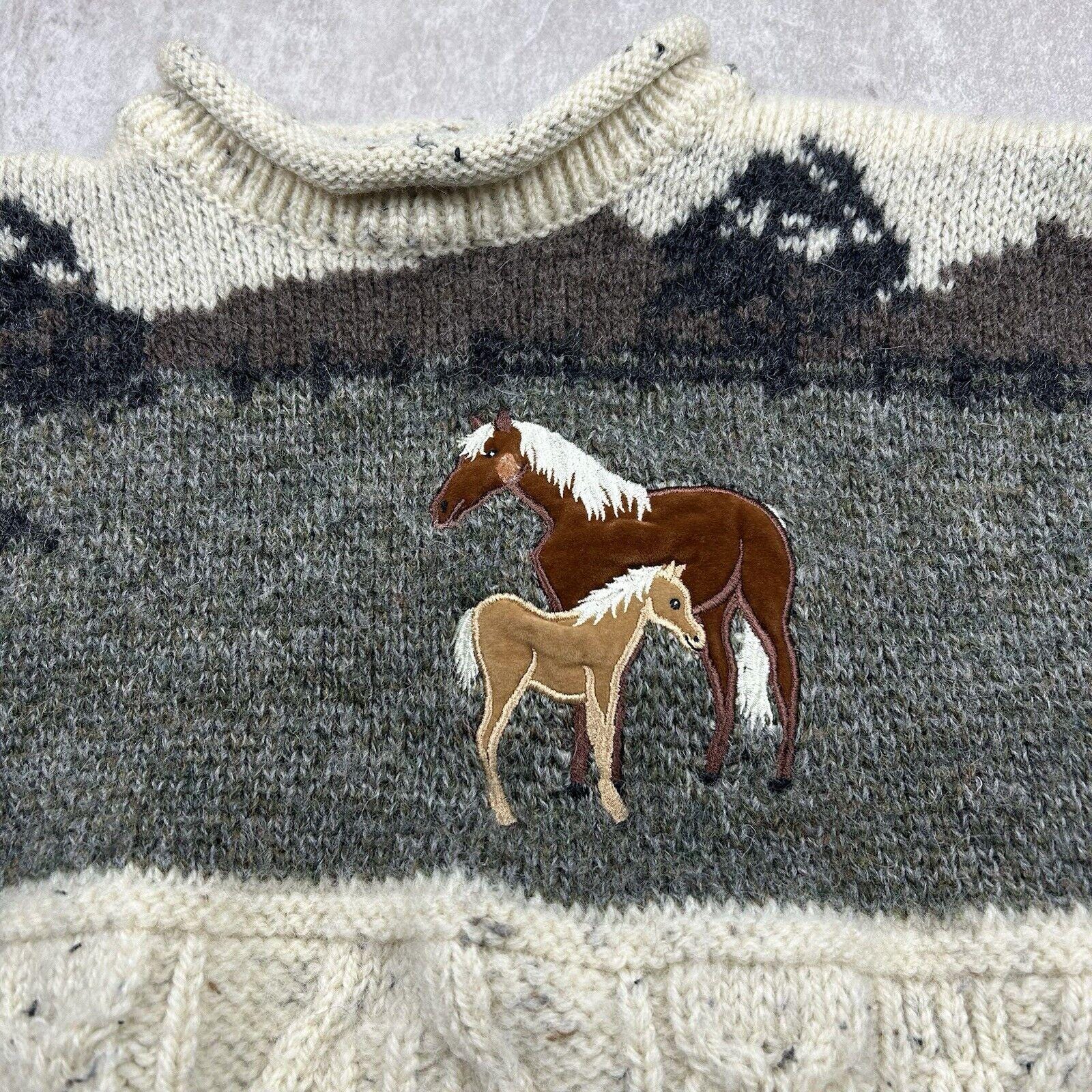 Tivoli Aran Wool Chunky Cable Knit Horses Children's Sweater Kids Size ...
