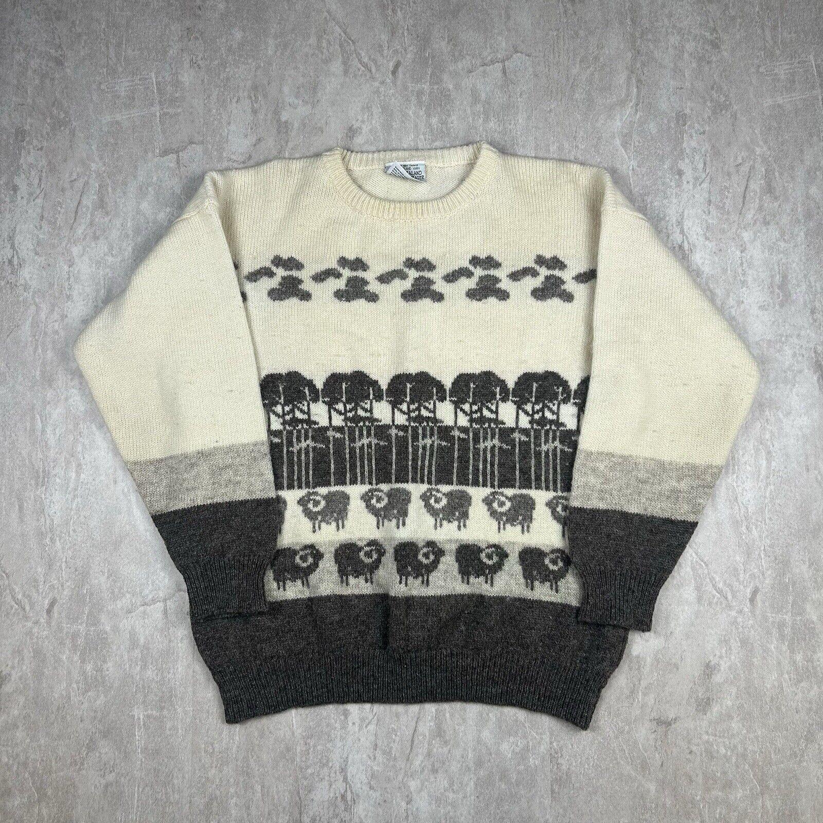 Vintage 70s New Zealand Lamb Sheep Sweater White Wool Women’s Size M