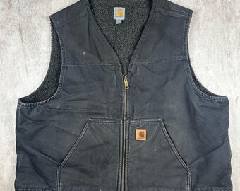 Carhartt Men s Vest 2XL BLK Faded Distressed RN14806 Vintage Fleece Lined Etsy