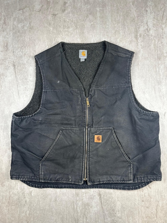 Carhartt Men s Vest 2XL BLK Faded Distressed RN14806 Vintage Fleece Lined Etsy
