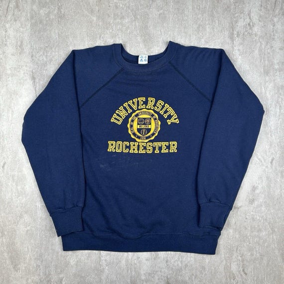 80s Champion Sweater NAVY×YELLOW LARGE Vintage 80s Champion University of Rochester Crewneck Sweatshirt