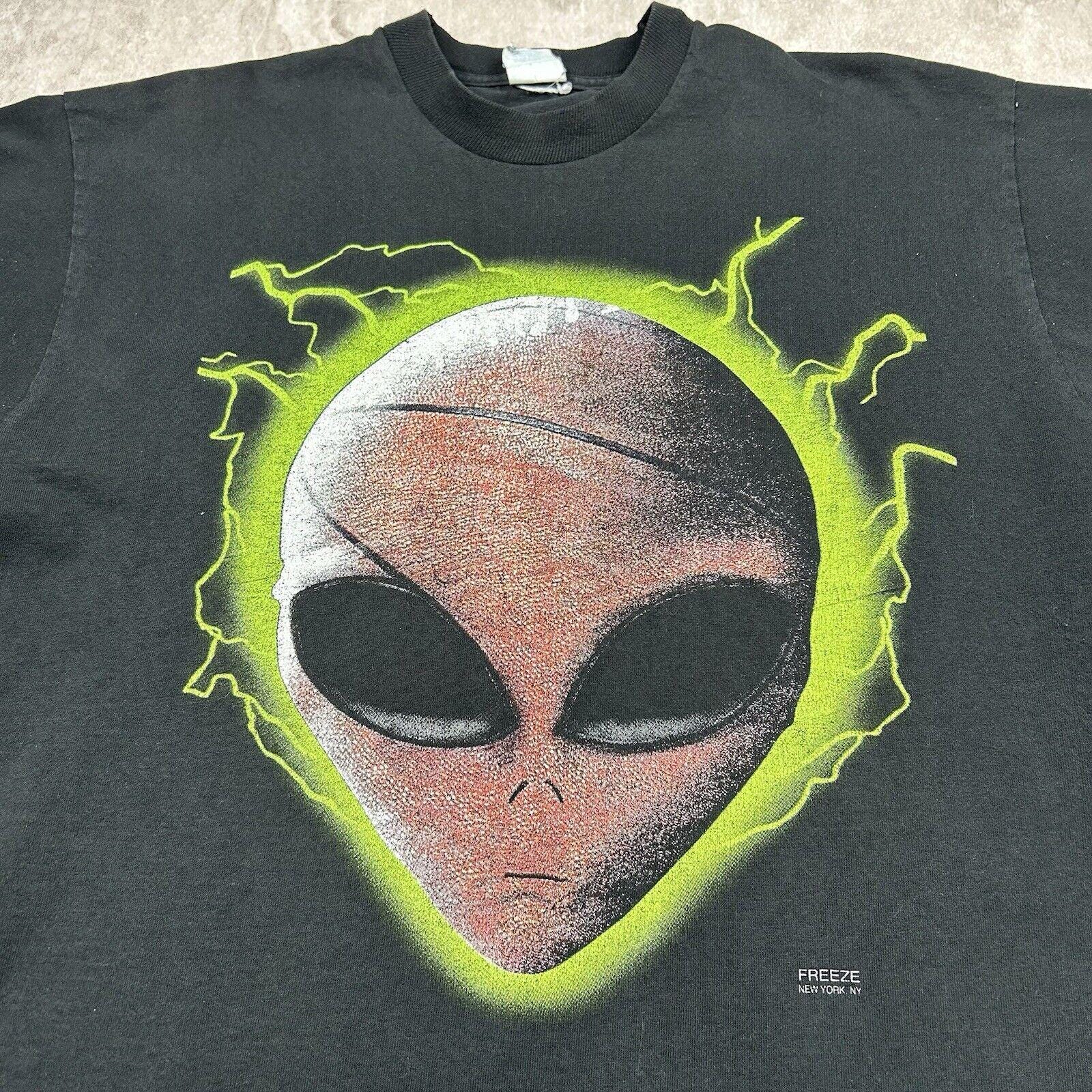 Vintage Freeze New York Alien Head Back Graphic T-shirt Black USA