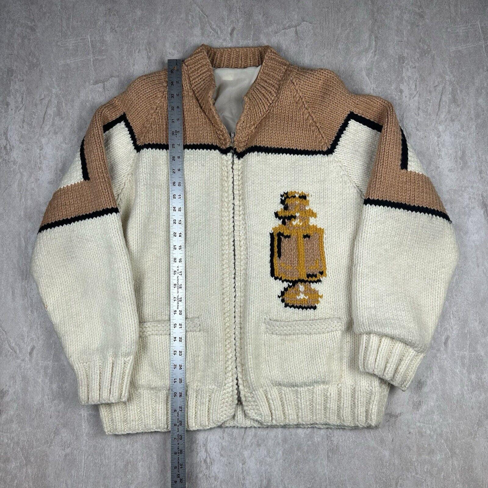 Vintage Hand Knit Handmade Cowichan Ford Model T Zip Sweater Men's