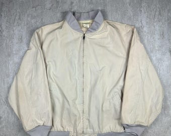 Chaqueta bomber vintage LL Beanie color caqui y marfil de EE. UU. con forro de franela y cremallera para hombre, talla L