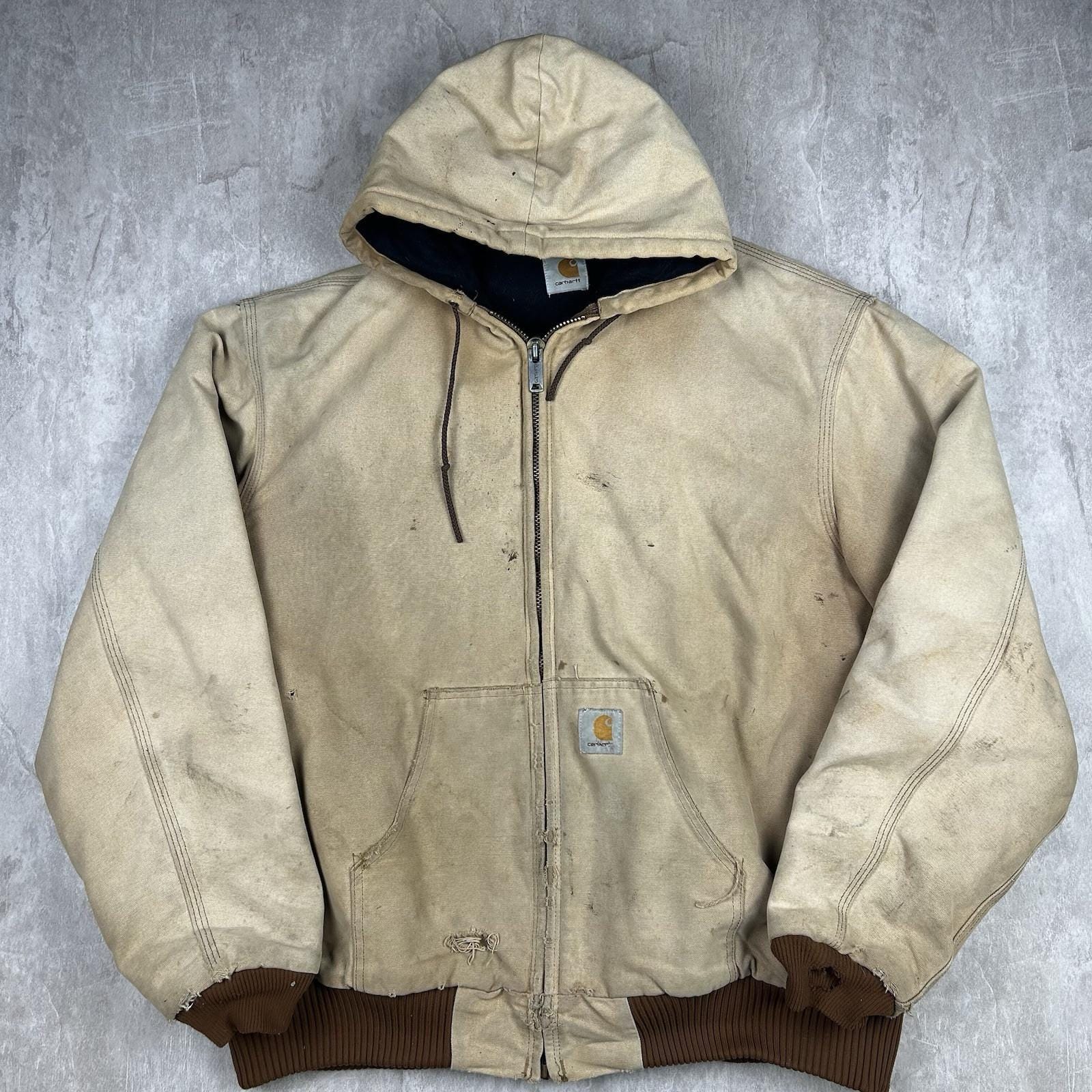 Distressed Vintage 90s Carhartt Beige Jacket Zip up Men's Size