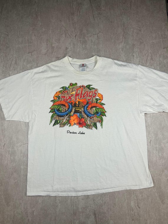 Vtg Y2K Six Flags Darien Lake T-shirt Roller Coaster Theme Park